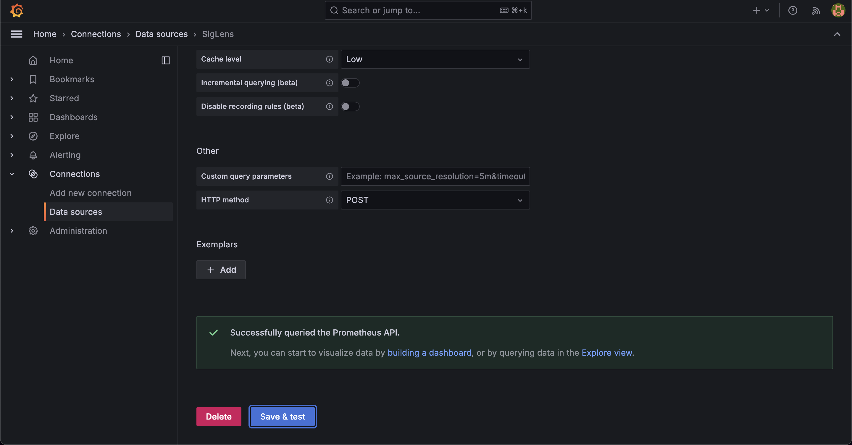 SigLens data source configuration